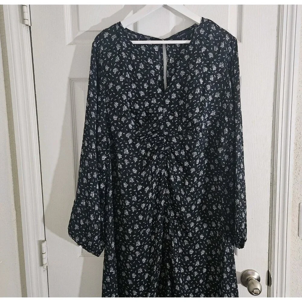 Madewell Women's Long Sleee Klara Midi Dress in Seersucker NT373